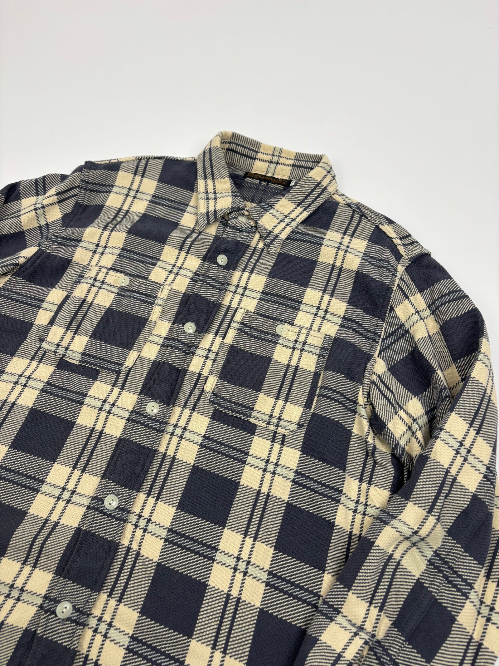 fullcount heavy slub plaid shirt beige/indigo fullcount heavy slub plaid shirt beige/indigo