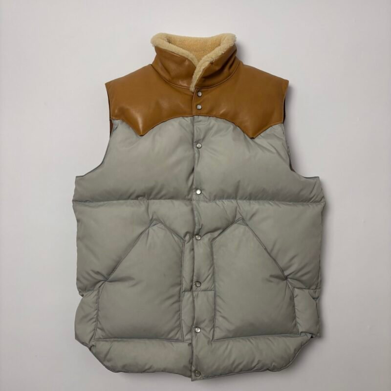 Rocky Mountain Featherbed Vest GrayBrown Leather Yoke Size 42