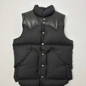 rocky mountain featherbed wool down vest charcoal leather yoke