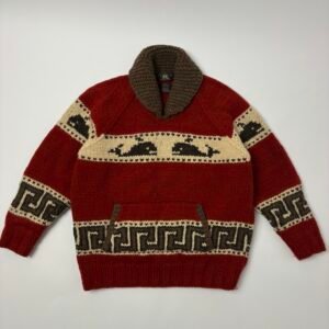 rrl hand knit wool shawl collar sweater cowichan style