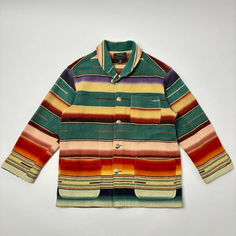 polo country cotton blanket jacket serape stripe shawl collar