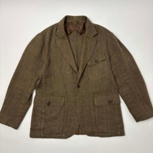 rrl linen wool silk herringbone unstructured sport coat suede elbow patches