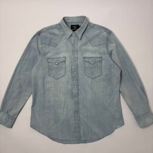 rrl cotton denim western shirt pearl snap faded wash