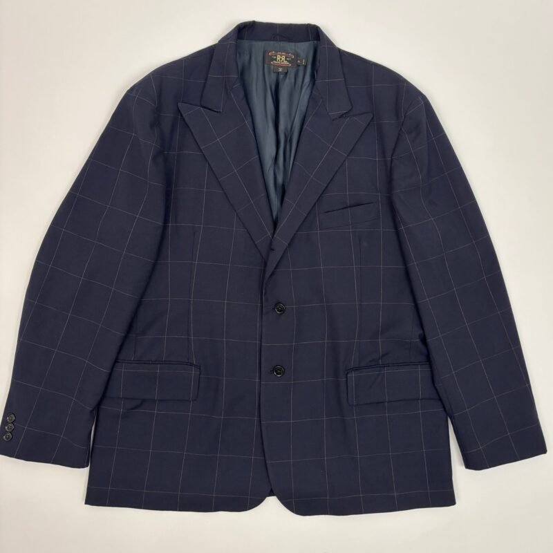 RRL Peak Lapel Windowpane Navy Blazer