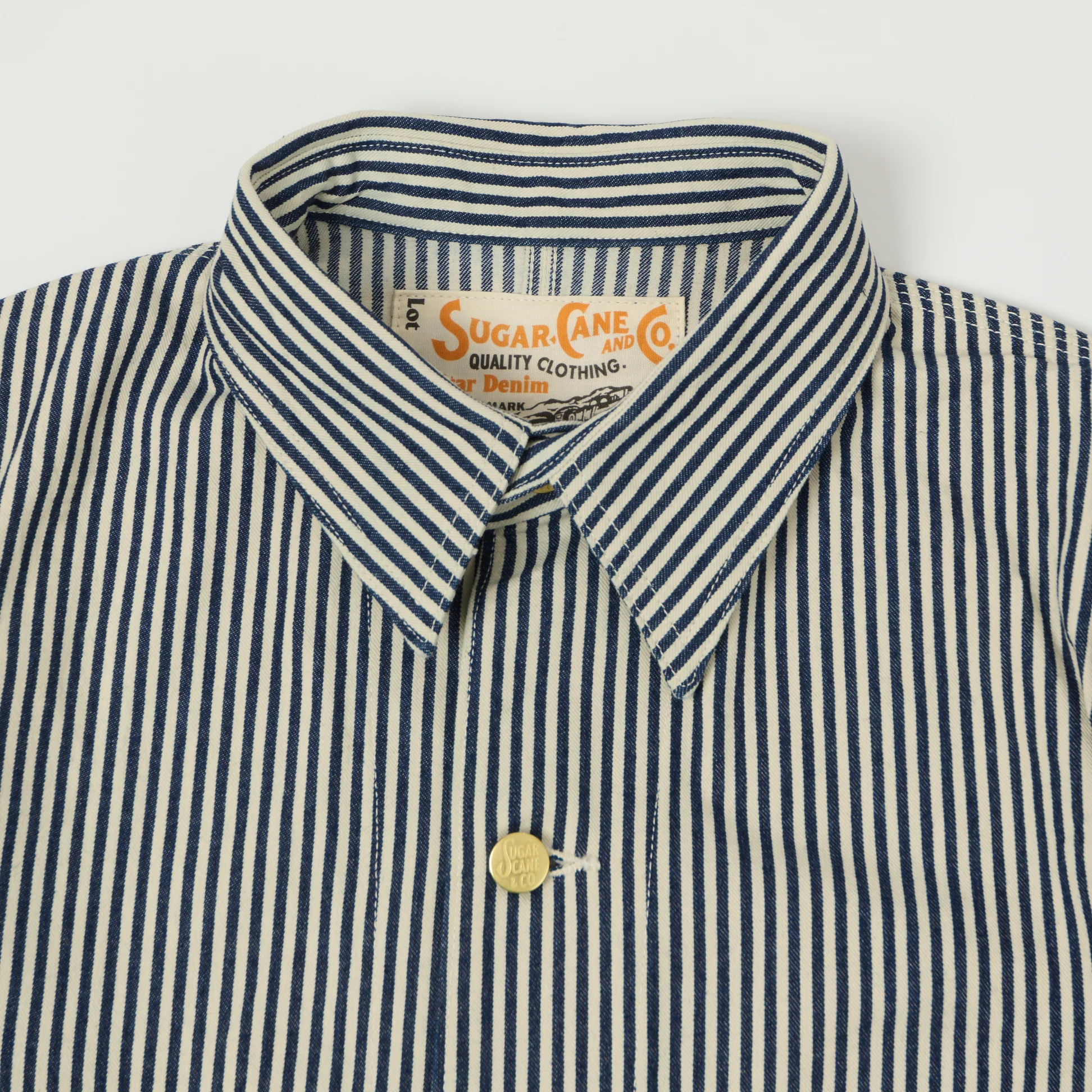 sugar cane hickory stripe chore coat detail