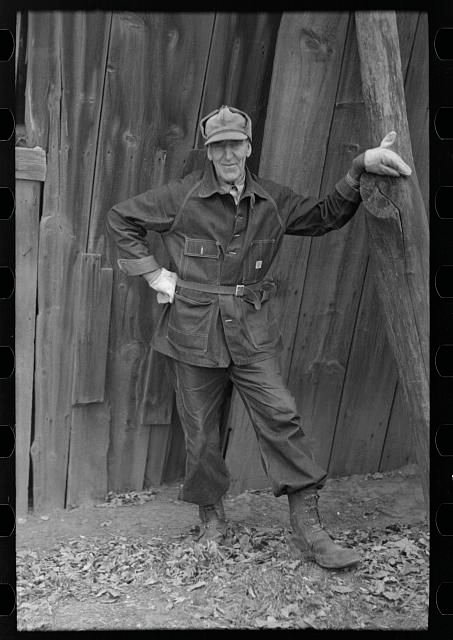 Vintage denim chore coat reference photo
